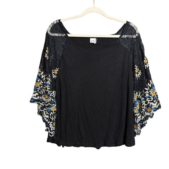 Anthropologie Akemi + Kin Metallic Floral Embroidered Lace Top Small Black - Picture 1 of 6